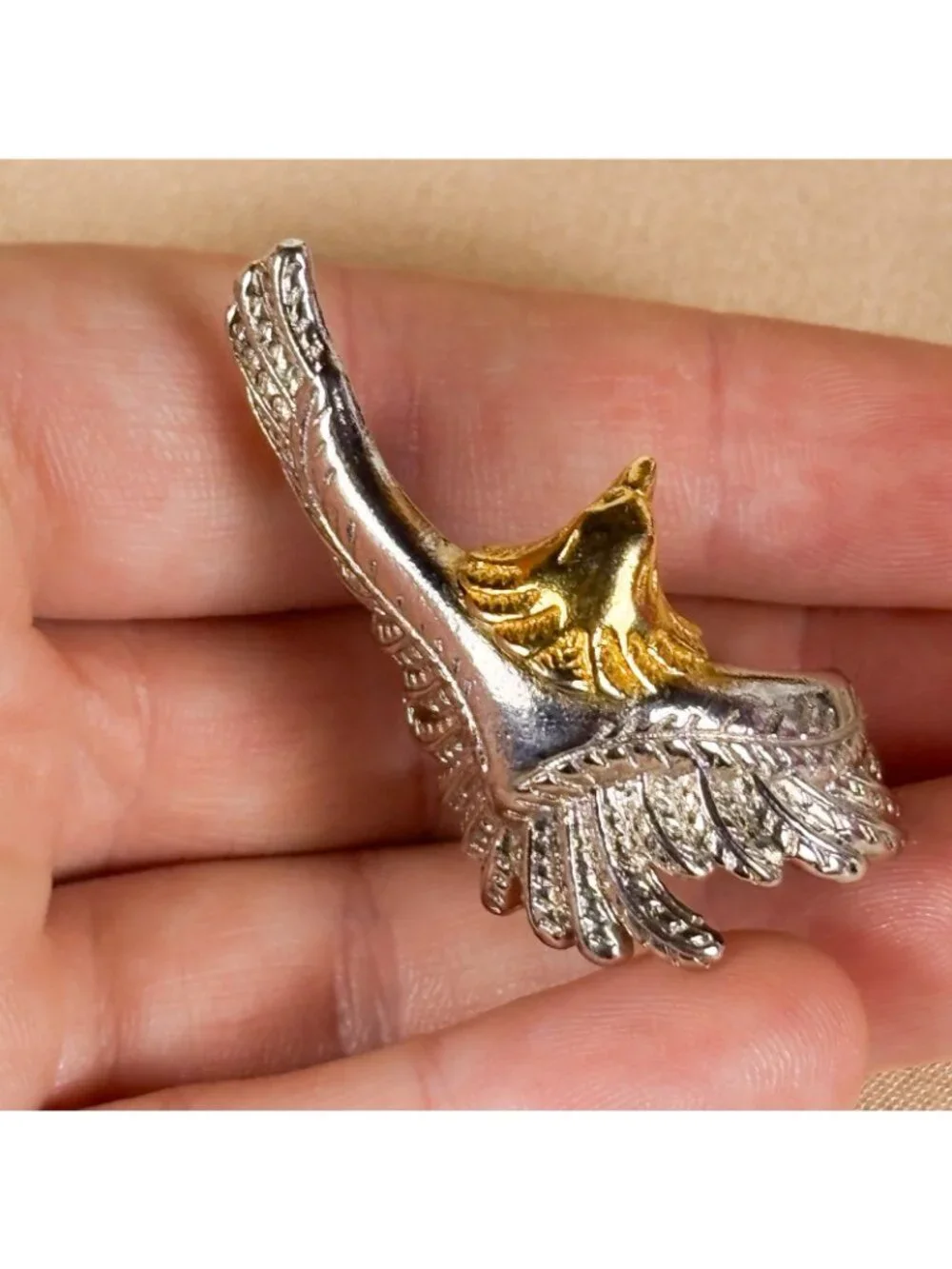 VTG Two Tone Open Wing Eagle Ring Size 7 Adjustable Unisex Sculptural C20